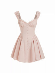 Linen-blend Sculptural Sweetheart Shirred Draped Flared Mini Dress