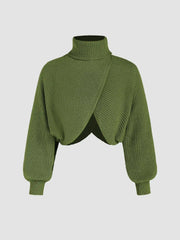 High Neck Solid Knitted Long Sleeve Crop Sweater