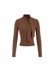 Stand Collar Knotted Long Sleeve Top