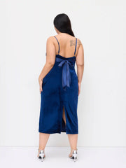 Velvet V-neck Bowknot Backless Split Maxi Dress Curve & Plus