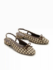HOUNDSTOOTH & BOWKNOT SLINGBACK FLATS