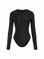 High Stretch Round Neck Zipper One-piece Swimsuit