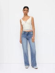 Washed Denim Low Rise Straight Leg Jeans