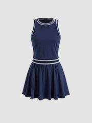 CIDERAIRY™ Round Neckline Solid Contrasting Binding Active Dress With Built-in Shorts