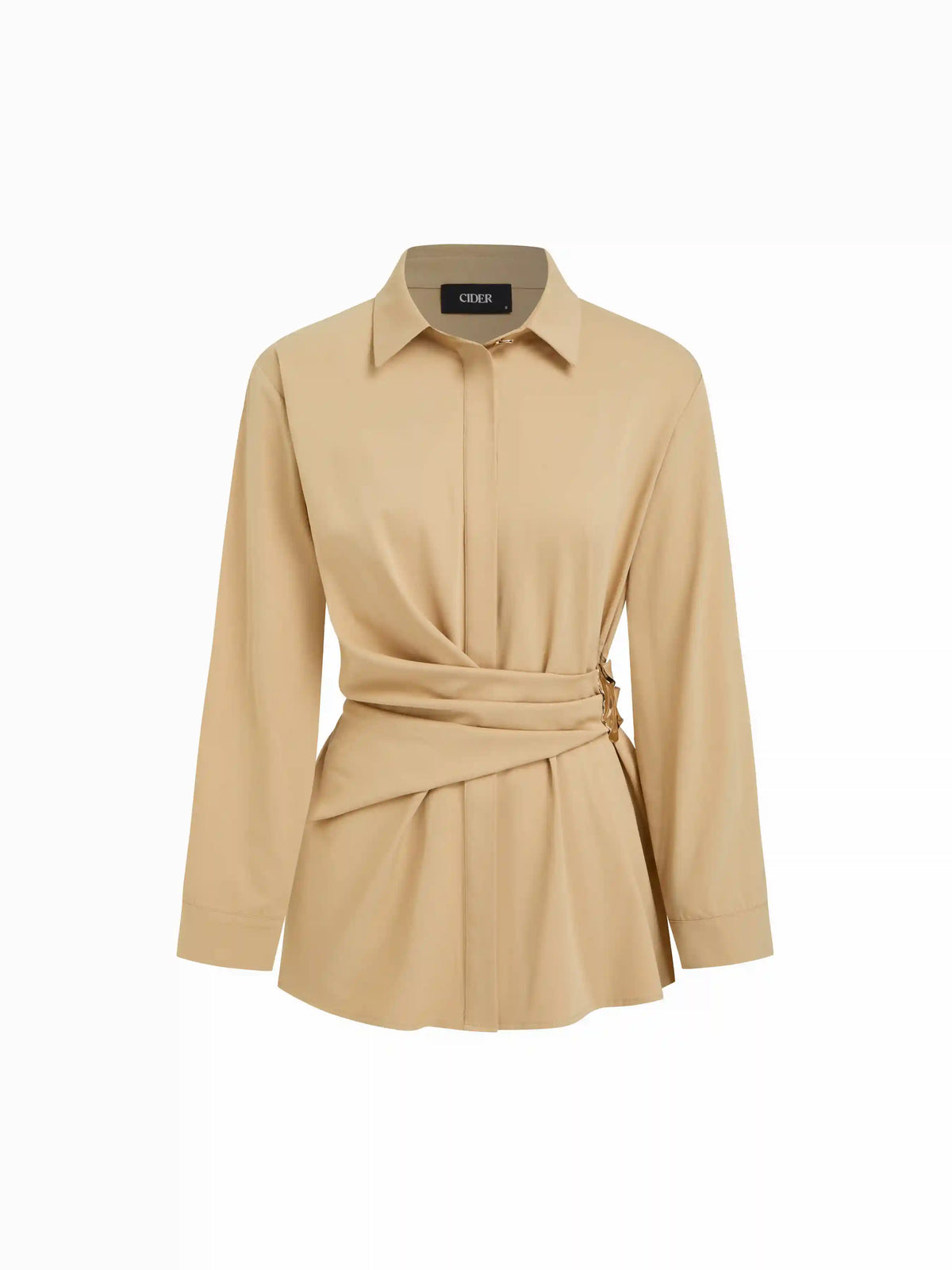 Collar Long Sleeve Metal Detail Knotted Blouse