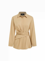 Collar Long Sleeve Metal Detail Knotted Blouse