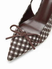 BOWKNOT GINGHAM SLINGBACK HEELS