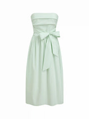 Cotton Bowknot Ruched Bandeau Maxi Dress
