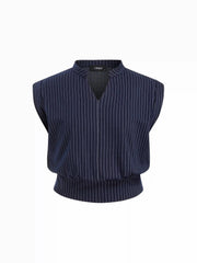 Stripe Stand Collar Sleeveless Oversized Top Curve & Plus