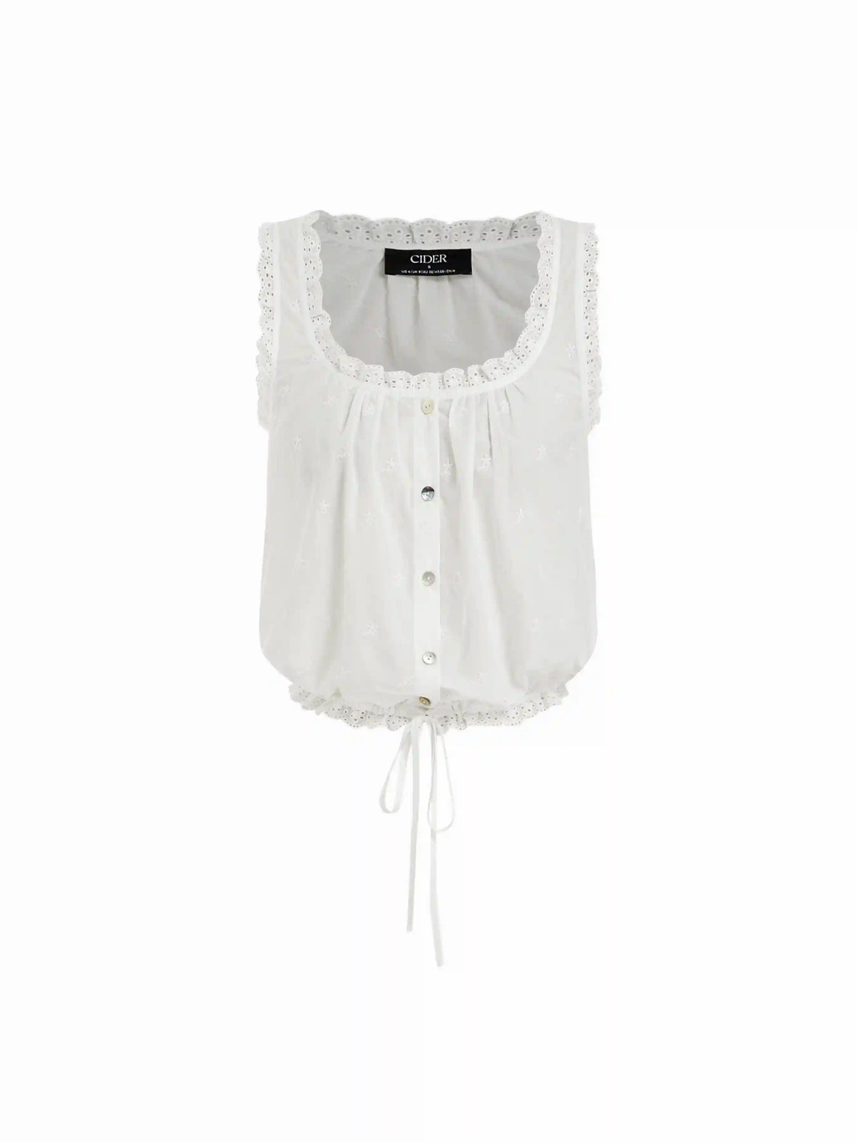 Cotton Textured Square Neck Drawstring Crop Tank Top