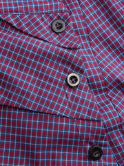 Cotton Plaid Stand Collar Puff Sleeve Tie Back Button Blouse