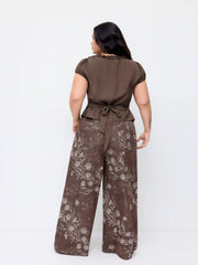Cotton-blend Low Rise Floral Wide Leg Trousers Curve & Plus