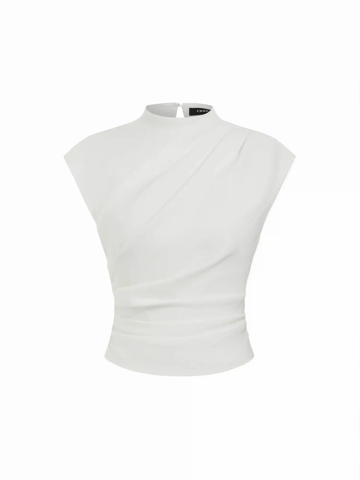 Woven Stand Collar Ruched Crop Blouse
