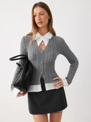 Cable Knit Two Tone Cardigan