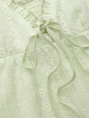 Cotton V-neck Broderie Anglaise Shirred Lettuce Trim Cami Top