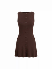 Knit Boat Neck Button Through Mini Dress
