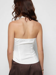 Halter Neck Asymmetrical Wrap Top With Metal Detail