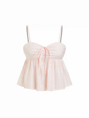 Cotton-blend Striped Bowknot Cami Top & Mid Rise Striped Shorts Set