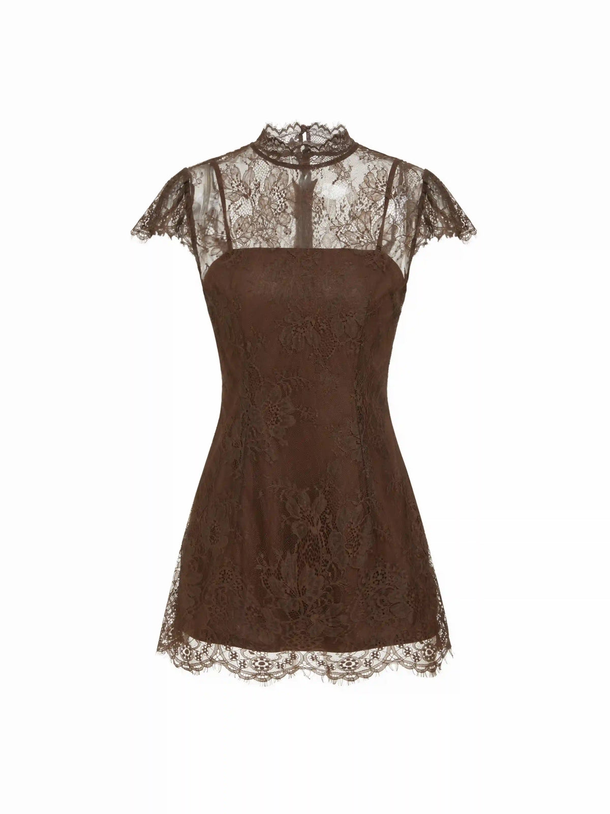 Lace Round Neckline A-line Mini Dress