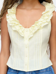 Cotton-blend V-neck Ruffled Tank Crop Blouse