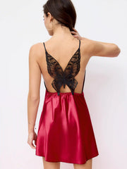 Satin Cowl Neck Butterfly Backless Mini Nightdress