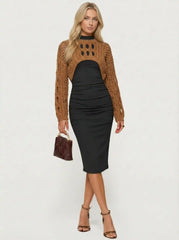 Knit Round Neckline Hollow Out Long Sleeve Crop Top