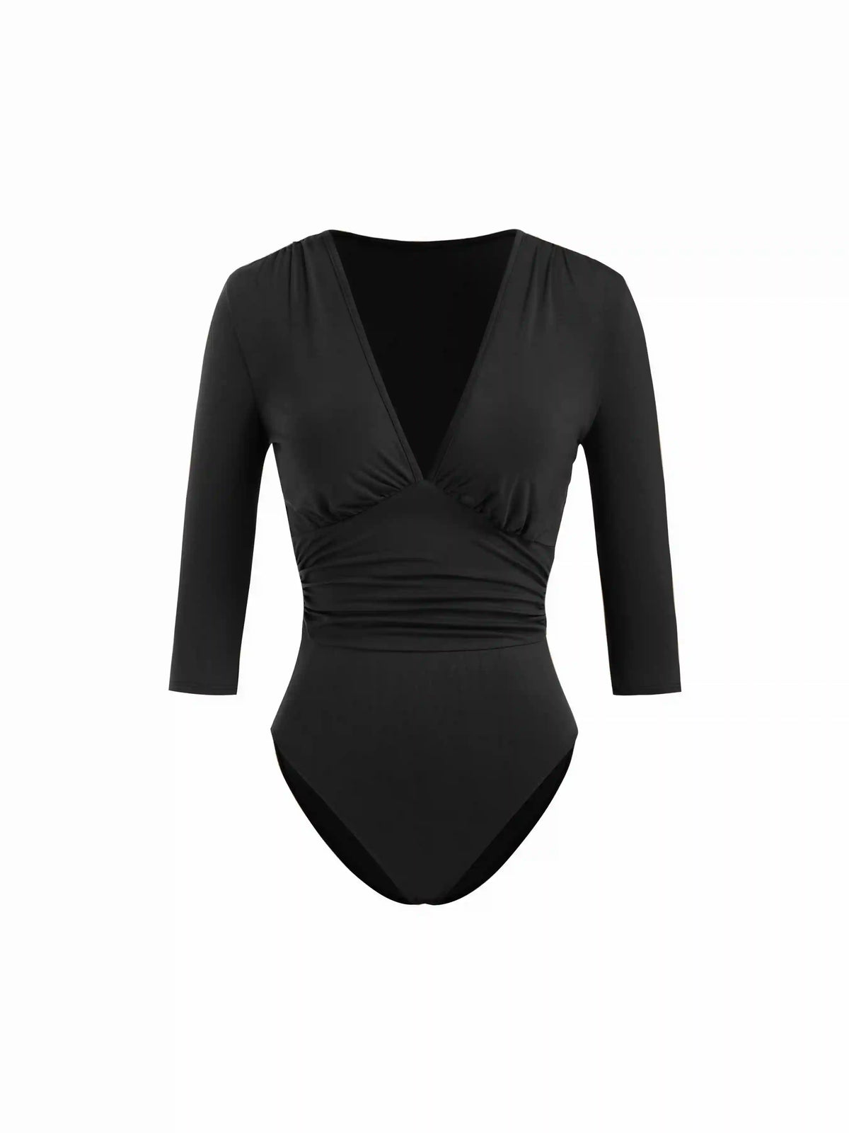 V-neck Ruched Middle Sleeve Bodysuit