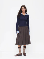 Cable Knit Collar Long Sleeve Stripe Top