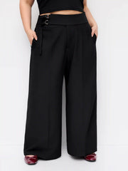 Mid Rise Stripe Buckle Wide Leg Trousers Curve & Plus