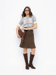 Mid Rise Half Zip A-line Midi Skirt