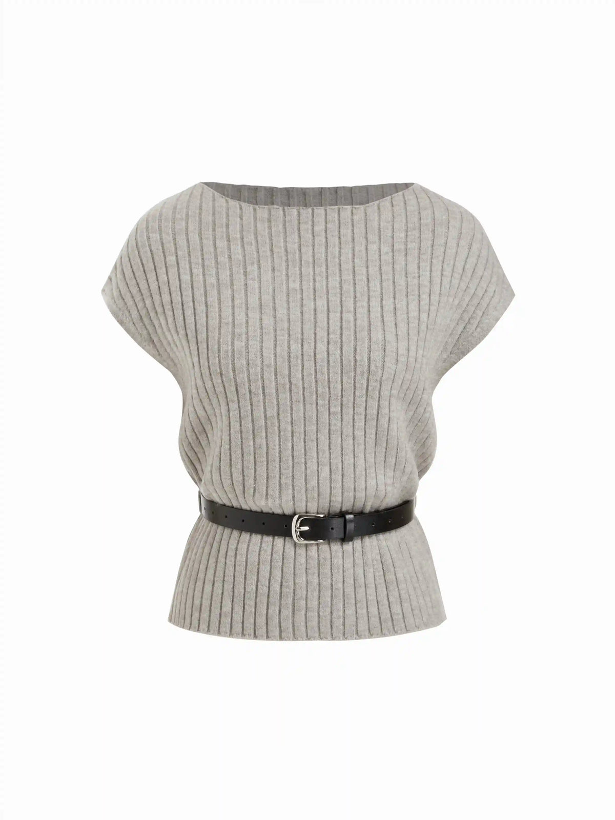 Knit Boat Neck Top With Belt