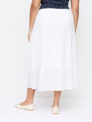 Cotton Mid Rise Embroidery Ruffle Maxi Skirt Curve & Plus