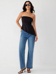 Ruched Asymmetrical Hem Tube Top