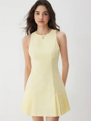 Linen-blend Ruched Pleated A-line Mini Dress