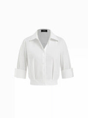 Cotton-blend Rolled Cuff Sleeve Banded Hem Shirt