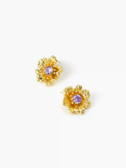 14K GOLD PLATED COPPER RHINESTONE DECOR FLOWER EARRINGS