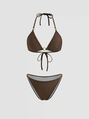 V-neck O-ring Halter Bikini Set