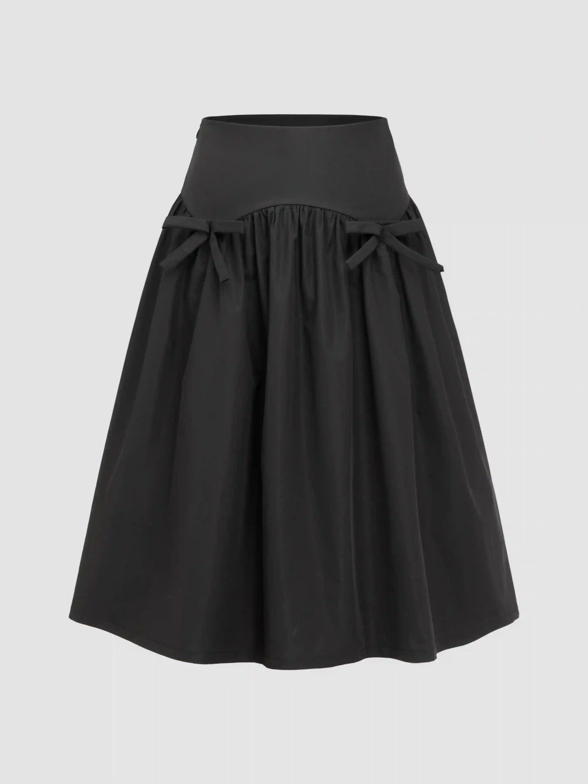 Mid Rise Bowknot Ruffle Solid Midi Skirt