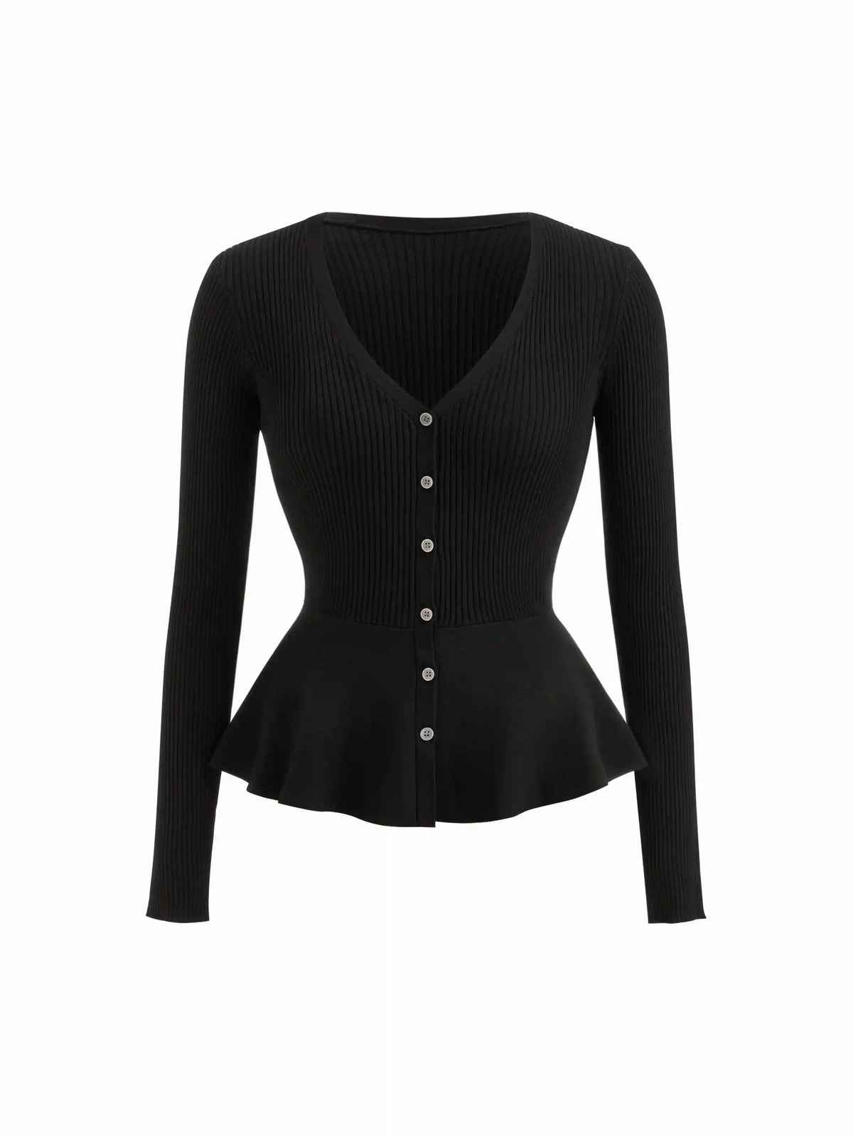 Knit V-neck Cinched Waist Button Cardigan