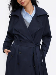 Collar Long Sleeve Double Breasted  Trench Coat With Belt