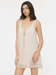 Chiffon V-Neck Ditsy Floral Ruffled Trim Oversized Babydoll Mini Dress