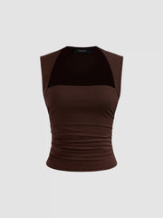 Square Neck Solid Ruched Tank Top