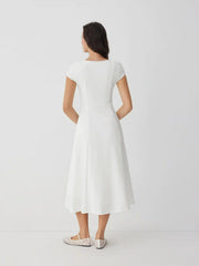 Scoop Neck Short Sleeve Rosette Flared Maxi Dress