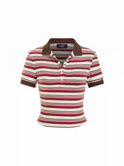Cotton-blend Stripe Polo Neck Tee