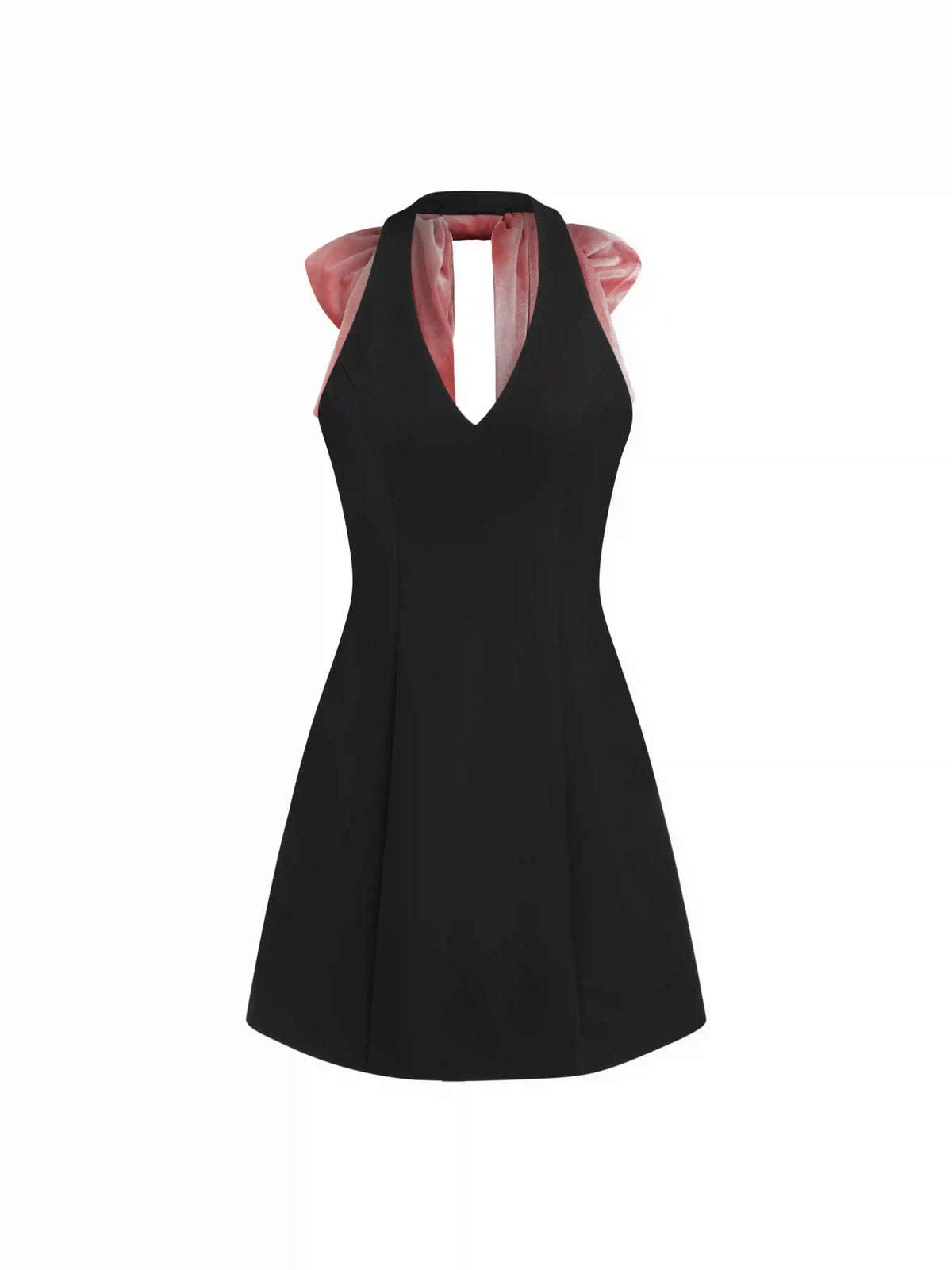Velvet Halter Neckline Bowknot Zipper Mini Dress