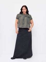 Cotton-blend Peter Pan Collar Check Bowknot Oversized Blouse Curve & Plus