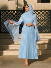 Chiffon Bell Sleeve Pleated Flared Maxi Dress