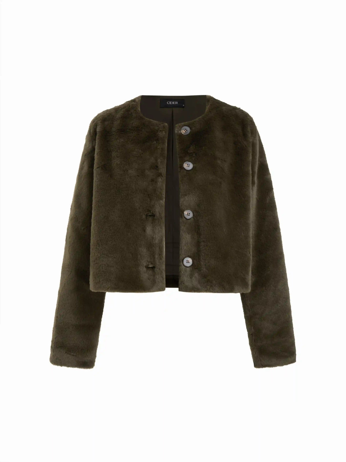 Faux Fur Round Neckline Long Sleeve Oversized Crop Jacket