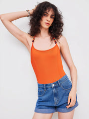 Halter Solid Backless Beaded Bodysuit