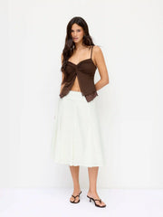 V-neck Double Layered Twist Lettuce Trim Cami Top